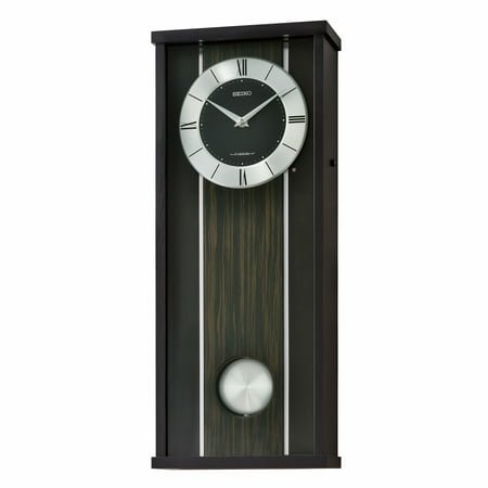 Seiko 22 inch Kurai Musical Pendulum Wooden Wall Clock Black Roman Numerals Analog Quartz QXM396KLH