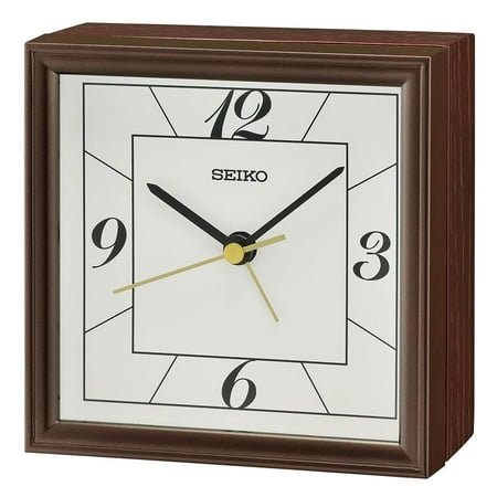 Seiko 4 Seihokei Beep Alarm, Dark Brown, Square, Wood, Traditional, Analog, Quartz, QXE064BLH