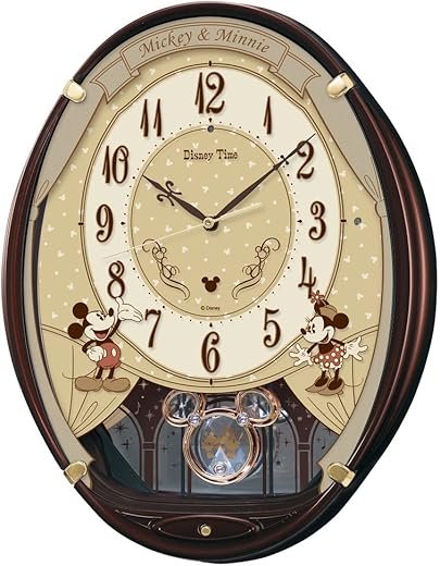 Seiko Clock Character Wall Clock, Disney Mickey Mouse, Minnie Mouse, Radio Waves, 6 Tunes, Melody, Disney Time, Brown, Metallic FW579B