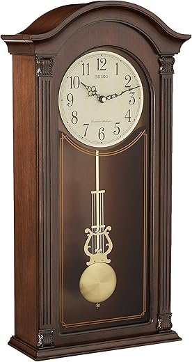 Seiko Gold Tone & Arched Wall Clock with Pendulum and Dual Chimes, 25 x 12.25 x 5 Inch