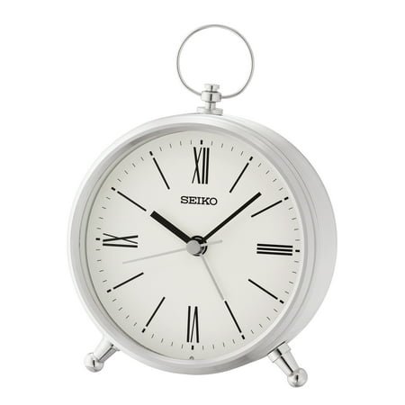 Seiko Ming Silver Bedside Alarm, White, Quartz, Analog, Roman, QXE063SLH