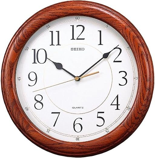 Seiko Wall Clock Quiet Sweep Second Hand Dark Brown Solid Oak Case