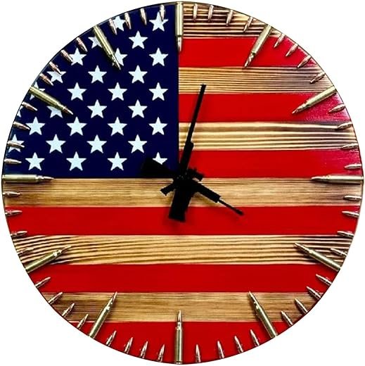 Sheremart Time of Honor, Fanyil American Flag and Gun Clock, Vianys Us Flag Patriotic Clock, Flags Round Vintage Clock, Decorative Wall Clock Battery Operated for Living Room