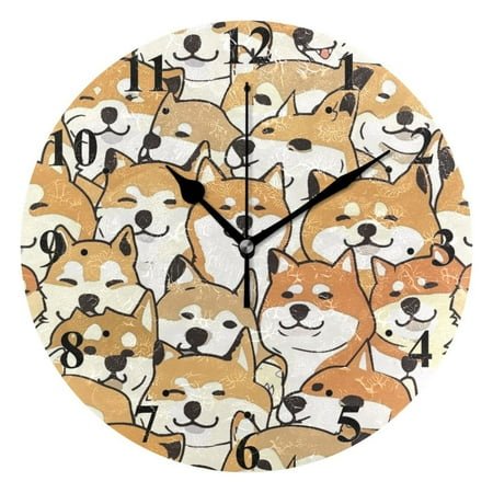 Shiba Inu Dogs Black 10 inch Wall Clocks Non Ticking Easy to Read Battery Decorative for Home Bathroom Kitchen Bedroom Living Room