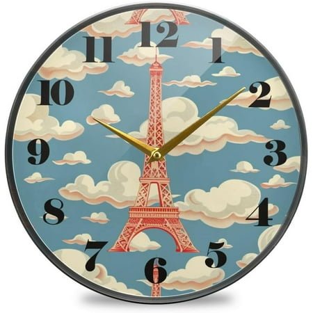 Shukong Eiffel Tower Cloud Wall Clock Battery Operated Silent Non Ticking Clocks for Living Room Decor 12 Inch / 9.5 Inch