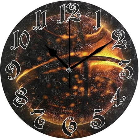 Shukong Wall Clock - Silent Non-Ticking, Battery Operated, 10 Inch Basketball Ball Pattern Clock Decorative for Home, Bedroom, Living Room - Modern Decor Wall Clock