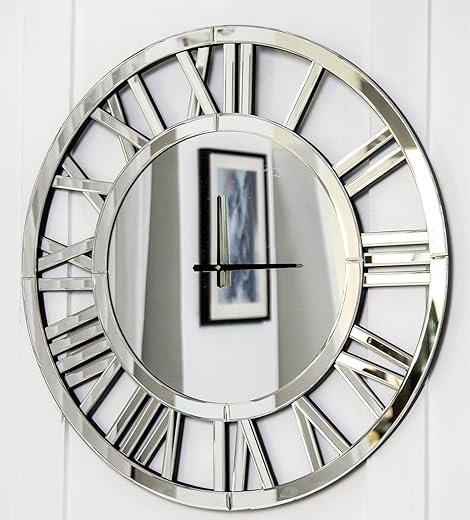 SHYFOY 24" Large Wall Clock Decorative, Acrylic Mirrored Clock for Living Room Decor, Big Silver Modern Wall Clocks Decor, Hour and Minute Hand, Battery Operated