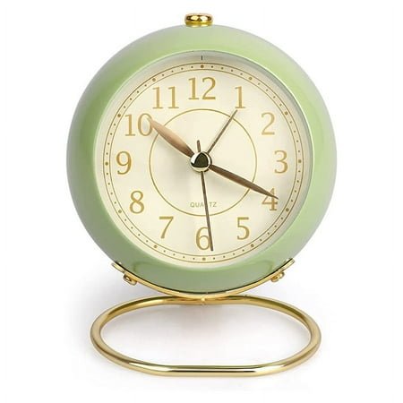 Silent Alarm Clock Bedside Small Table Clock Non Ticking Analogue Retro Alarm Clock with Light Butto green Metal