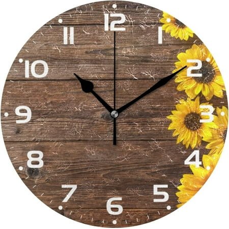 SKYSONIC Sunflower Wall Clock 10 Inch Silent Non Ticking Round Clock Oil Painting Clock Easy to Read Clock for Living Room Bedroom Bathroom Home Decor