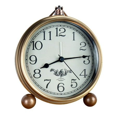 Small Battery Operated Antique Retro Alarm Clock with Contour for Room Decors, Silent Elegant Bedside Desk Gift Clock A