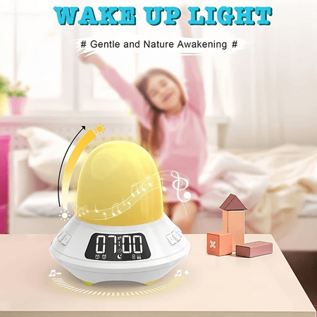 Smart Bluetooth Wake Up Light with Digital Alarm Clocks Timer ,10 Sleep Sounds with 9 Colors Night Light For Girls ,Boys And Babys Bedroom