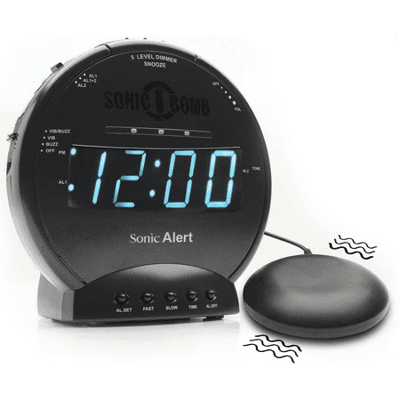 Sonic Alert - Sonic Bomb Dual Alarm Clock with Bed Shaker Vibrator and Digital Display Tecnology - Black & Blue