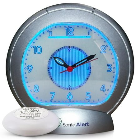 Sonic Alert – Sonic Boom Analog Alarm Clock with White Bed Shaker – Silver