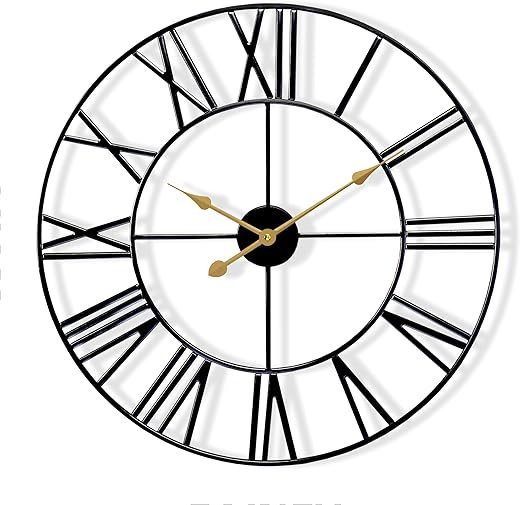 Sorbus Large Wall Clock for Living Room Decor - 24 inch Big Wall Clock Decorative - Battery Operated - Roman Numeral Analog Large Clock for Bedroom, Room, Home, Kitchen, Office, Wall Decor (Black)