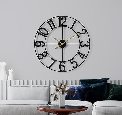 Sorbus Large Wall Clock for Living Room Decor – Easy to Hang 24-Inch Big Wall Clock – Metal Wall Art for Kitchen, Bedroom, Home, Office – Analog Decorative Wall Clock (Black)