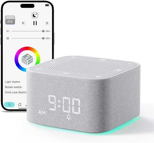 Sound Machine Alarm Clock, 32 Soothing Sounds, Night Lights Bluetooth Speaker, App Control White Noise Machine with Dimmable Clock, Noise Machine for Baby, Kids, Teens, Adult, Best Birthday Gift Ideas