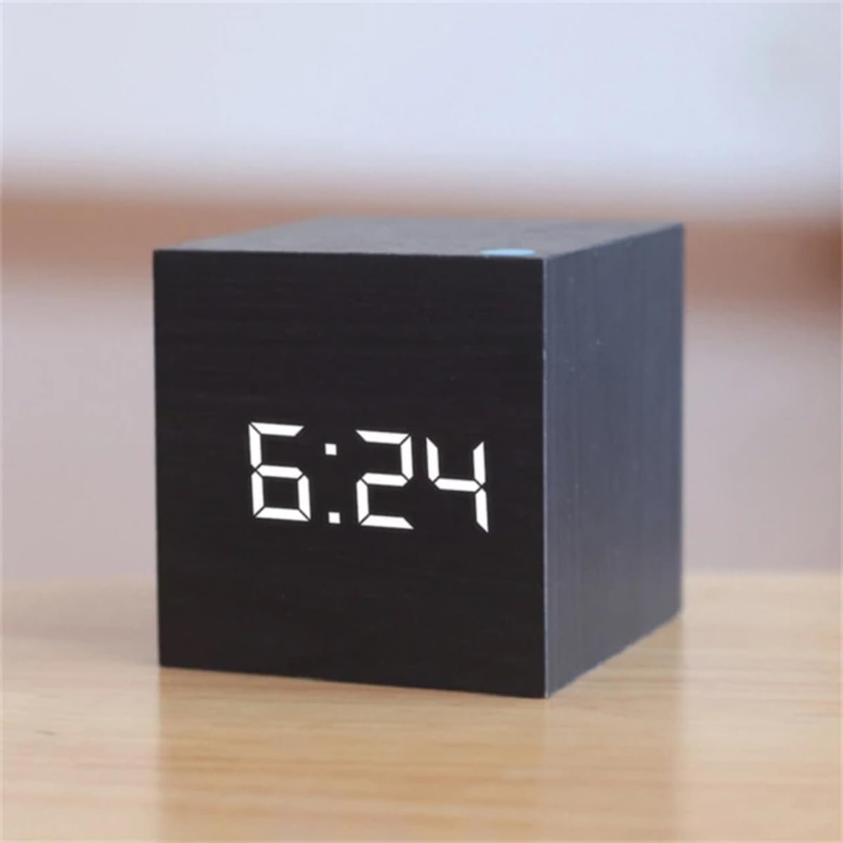 Square Digital Alarm Clock Wood Retro Glow Clock Desktop Table Decor Voice Control Snooze Desk Clock