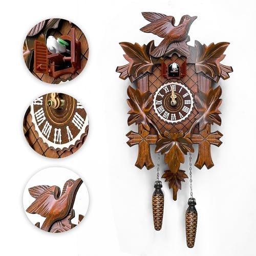 STRONGBERRY Handcrafted Cuckoo Wall Clock with Silent Movement, Pendulum & Chime Function - Classic Vintage Wooden Cuckoo Clock - 18.11 x 9.84 x 3.94 inches