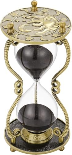 SuLiao Hourglass Sand Timer 60 Minute:Sun and Moon Engraving Brass Sand Clock, Metal White Sand Watch 60 Min, Large 1 Hour Glass Sandglass, Antique Reloj De Arena 60 Minuots for Gift Office Desk Decor