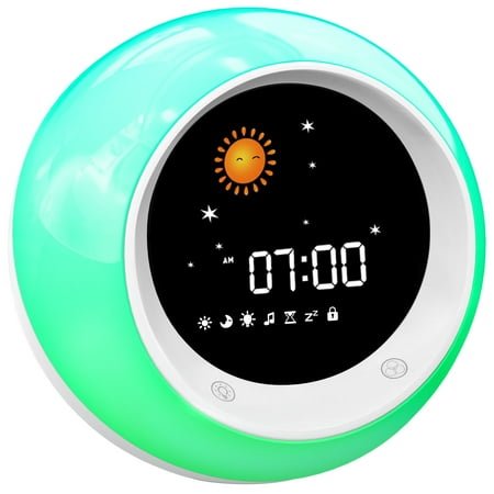 Sun & Moon Rise Kids Alarm Clock, Children's Sleep Trainer ,Sleep Sound Machine, Wake Up Light & Night Light ,Teach Kids Day & Night