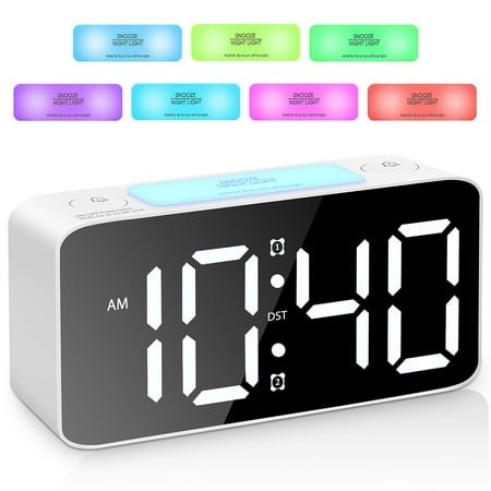 Super Loud Alarm Clock for Heavy Sleepers Adults,Digital Clock with 7 Color NightLight,Adjustable Volume, Charging Cable,Small Clocks for Bedrooms,Ok to Wake Up for People (White+RGB)