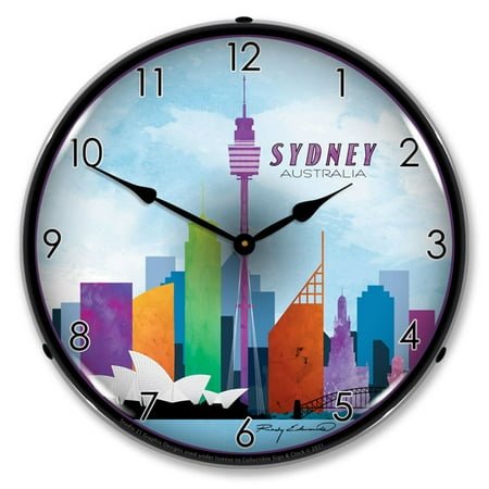 Sydney Skyline LED Wall Clock, Retro/Vintage, Lighted 14 inch