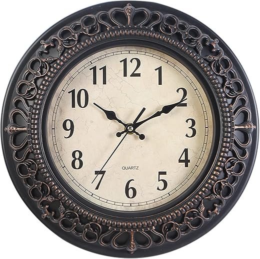 Tebery 12-Inch Silent Retro Quartz Clock, Decorative Wall Clock for Home/Office/School