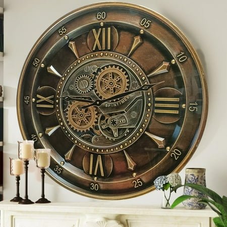 THE GEARS CLOCK Wall Clock with Real Moving Gears IR-LI_ 24 in Round BRONZE-DARK