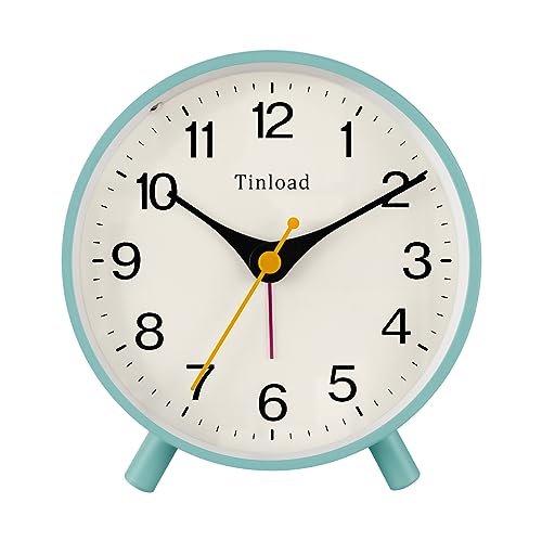 Tinload 4.5" Antique Retro Analog Alarm Clock, Small Silent Bedside Desk Clock with Night Light, Battery Operated, Snooze, for Living Room, Bedroom, Bedside(Green)