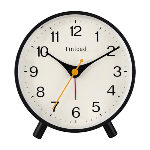 Tinload 4.5" Antique Retro Analog Alarm Clock, Small Silent Bedside Desk Clock with Night Light, Battery Operated, Snooze, for Living Room, Bedroom, Bedside(Black)