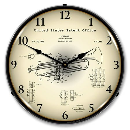 Trumpet 1937 Patent LED Wall Clock, Retro/Vintage, Lighted, 14 inch