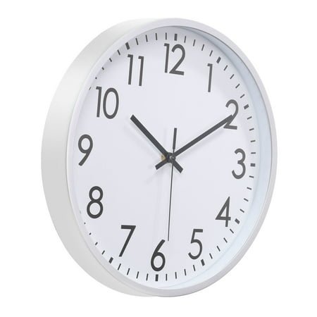 Unique Bargains 12 inch Wall Clock 3D Number Quartz Battery Operated Silent Non-Ticking Round Wall Clocks, White/Silver