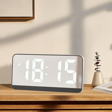 Usmixi LED Digital Inventive Alarm Clock Alarm Configuration Electronic Mirror Clock ,Time/date/temperature Rotation Display and Sound Control Wake-up Function Today Discount