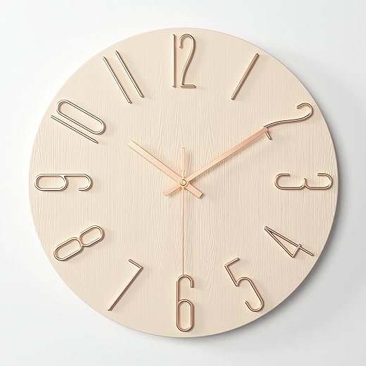 Wall Clock - 12-inch Silent Non-Ticking Battery Powered Decorative Clock, Simple Minimalist Style and Modern Home Wall Clock,for Bedroom,Living Room,Kitchen,Home Office (Beige)