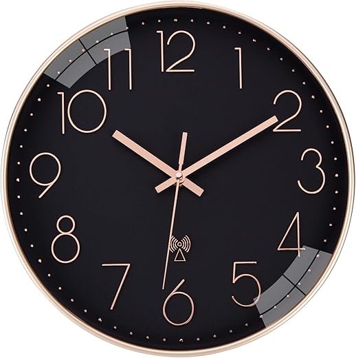 Wall Clock, Atomic Wall Clock, 12" Inch Wall Clocks Battery Operated, Modern Wall Clock, Analog Wall Clocks for Kitchen, Office Classroom Living Room (Black)