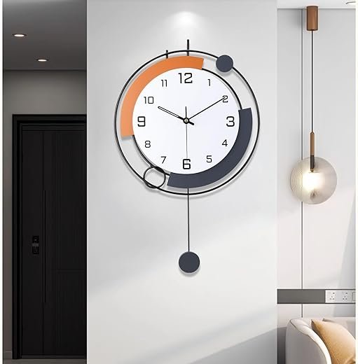 Wall Clock,Decorative Wall Clocks with Pendulum,Silent Quality Quartz Wall Clock Battery Operated,Large Wall Clock for Living Room,Kitchen,Home,Bathroom,Bedroom Wall Decor,13x21inch