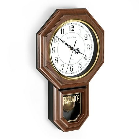 Wall Clock，Imitation Wood Plastic Regulator Clock with Pendulum, Brown