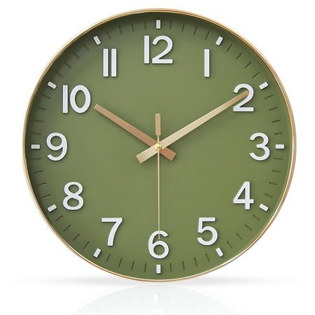 Wall Clocks Battery Operated for Living Room Kitchen 12 Silent Non Ticking Modern Wall Clock for Bedroom Office Decor Olive Green