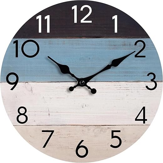 Wall Clock Silent Non-Ticking Beach Style Clocks Battery Operated Country Retro Rustic and Decorative for Living Room, Kitchen, Pool, Home,Bathroom, Bedroom (10 Inch)