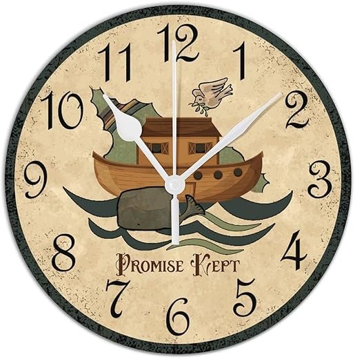 Wall Clocks Silent Non-Ticking, Noah's Ark Large Vintage Clock Round Bathroom Wall Clocks Decor for Bedroom House Outdoor Housewarming Gift, Battery Operated 12x12 Inches