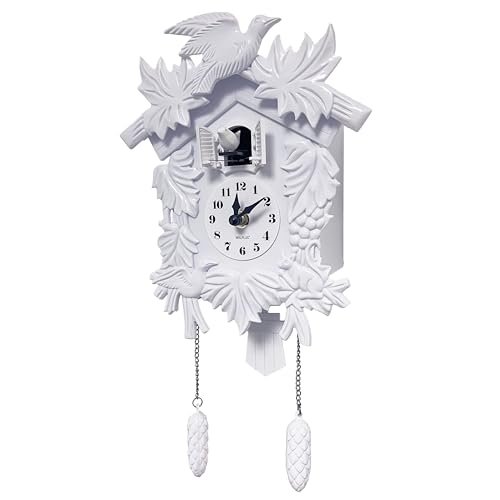 WALPLUS Chiming Cuckoo Clocks for Wall Bird Singing Cuckoo Clock Volume Adjustable Coo Coo Clock Christmas Cuckoo Clock Gift for Living Room Office Traditional Decoration Classic White