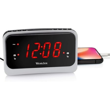 Westclox 80231NS 1.4-Inch Red LED Clock Radio with Nature Sounds and 1 Amp USB