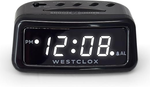 Westclox Digital LED Alarm Clock – Large Display, Electric with Battery Backup, Snooze Function, Dimmable Brightness, Compact for Home & Office (Black)