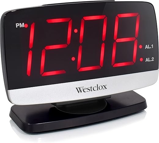 Westclox Tilt & Swivel Digital Alarm Clock Extra Large 1.8” LED Time Display–Easy to Read Display Great for Bedroom Home Office Model# 71052 (Red)