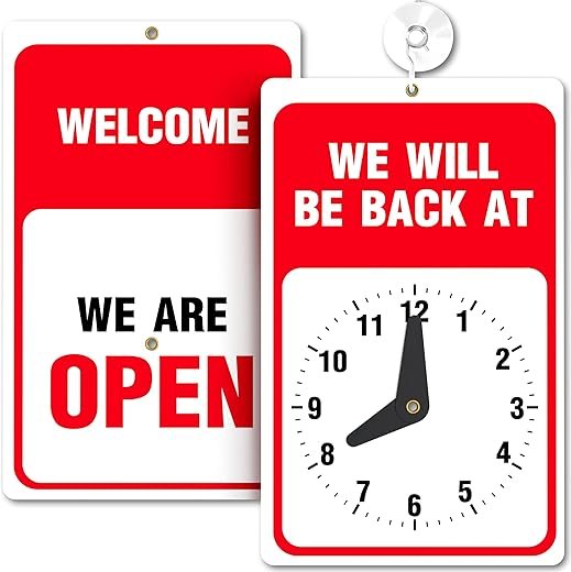 Will Return Sign With Clock - 1 Pack - 9.25 x 5.75 Inch - Bright Red and White Colors - Includes Suction Cup - Ideal Out to Lunch, Be Right Back Signs, or Open Closed Sign