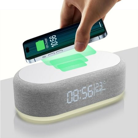 Wireless Charging Station Digital Alarm Clock For Bedroom Temperature Display 15W Fast Wireless Charger Dock With Night Light for iPhone 16/15/14/13/12/11/X,Samsung Series