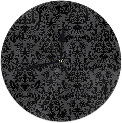 WONDERTIFY Black Damask Wall Clock Vintage Floral Foliage Baroque Silent Non-Ticking Round Clock Decorative Battery Operated Wall Clock Dark 10 Inch