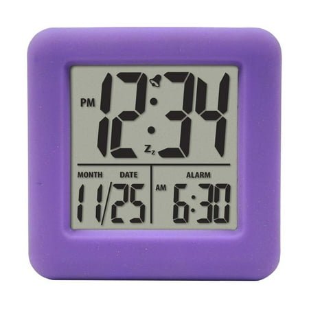 Worallymy Silicone Cube Alarm Clock 12/24 Hours Large Numbers LCD Display Nightlight Digital Alarm Purple