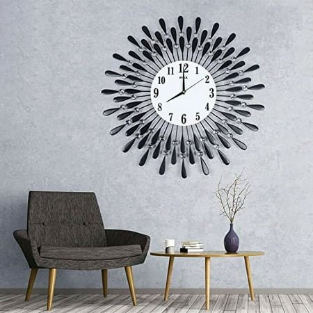 YIYIBYUS 3D Large Nordic Wall Clock - Black, 24 inches, Silent Quartz Movement, Exquisite Metal Watch Fashion, Decorative Living Room Home - Unisex