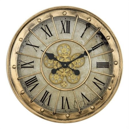 Yosemite Home Decor Gilded Round Modern Metal Gear Clock in Gold